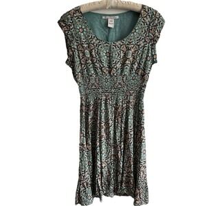 American Rag Cie Dress Women's L Mosaic Smocked Scoop‎ Neck Prairie Peasant